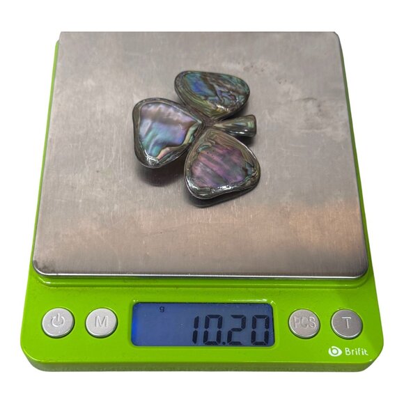 Vintage Clover Shaped Abalone & Sterling Silver 925 Brooch Pin Good Luck Irish - Picture 5 of 5